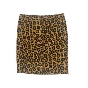 Lauren Ralph Lauren Leopard Print Pencil Skirt Pockets Button Linen Size 10P
